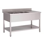 Gastro M RVS spoeltafel 2 spoelbakken links 160x70x85cm