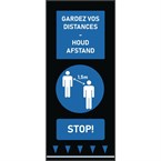 Social distancing vloermat 150x65cm blauw - mensen (let op: Franse & Nederlandse tekst)