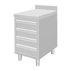 Vogue St/St Werkstation Met 4 Laden En Opstaande Rand Van 100 mm -900(H)X700(B)X500(D)Mm