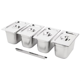 Vogue RVS Gastronorm Bakken Set 4x 1/4 Met Deksels