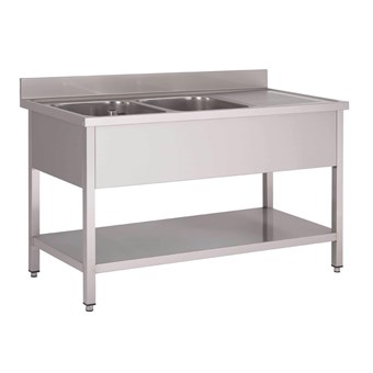 Gastro M RVS spoeltafel 2 spoelbakken links 160x70x85cm