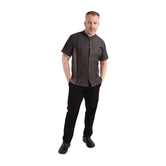 Chef Works Urban Tribeca denim koksbuis met drukknopen korte mouw grijs