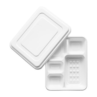 Vegware Bagasse-maaltijdbak met 5 vakken en deksel (200 stuks)