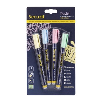 Securit Liquid pastel krijtstift met 1-2mm Penpunt in groen, blauw, geel, lila (doos 4)