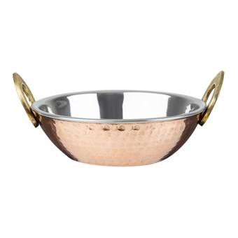 Olympia Koperen Kadai Schotel Roestvrij Staal Messing Handvatten 660ml