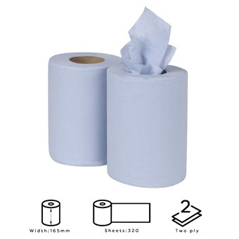 Nisbets Essentials Centrefeed Blauwe Rollen 2-Laags 320 Vellen (2-pack)