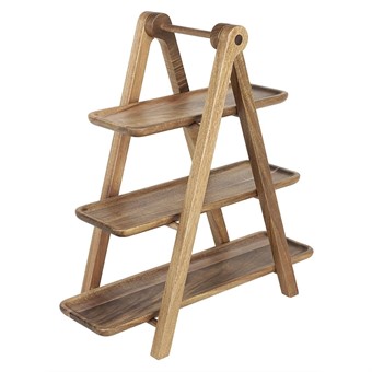 Olympia acacia houten 3-laags serveerschalen met presentatiestandaard