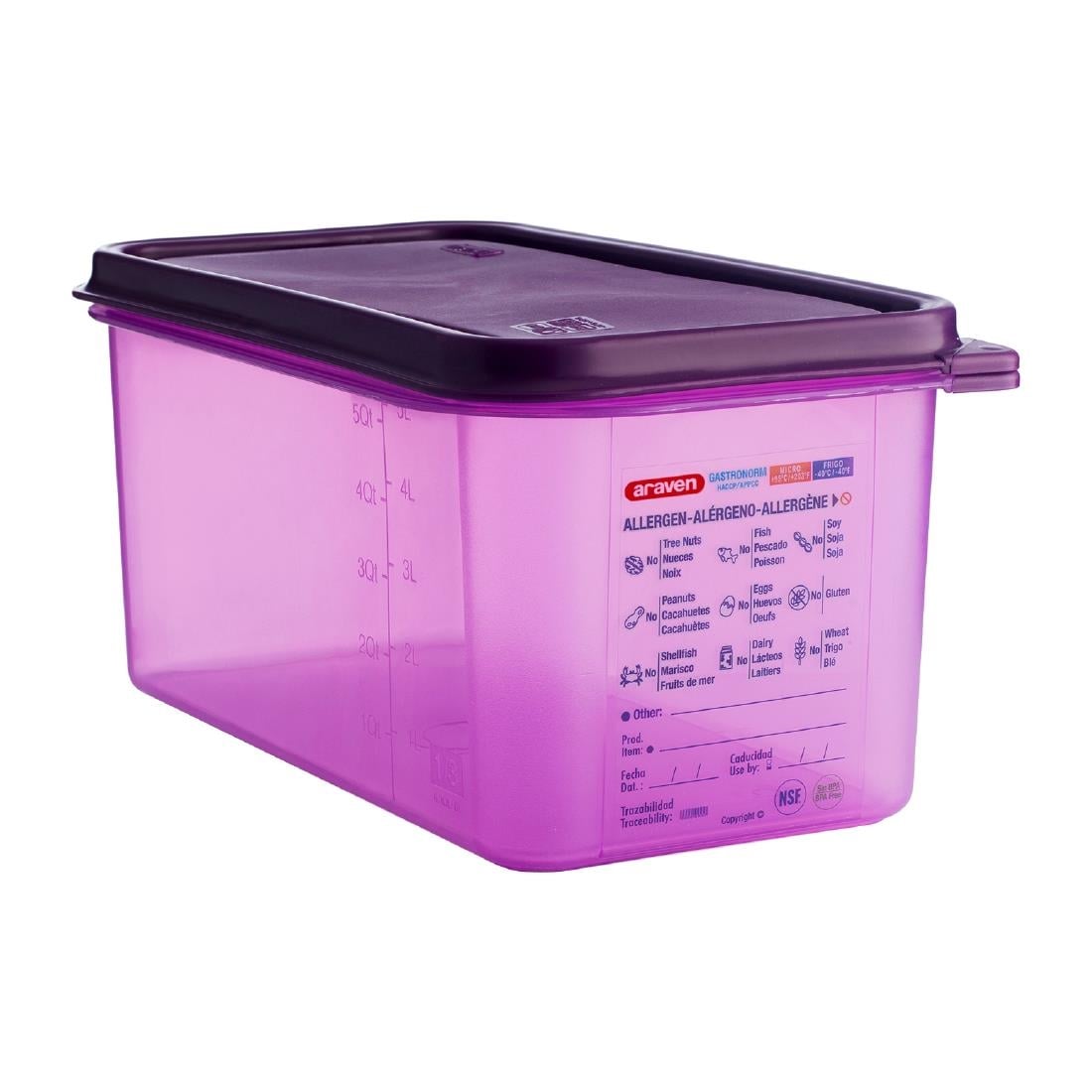 Araven allergen polypropyleen 1/3 gastronorm voedselbak paars 6L