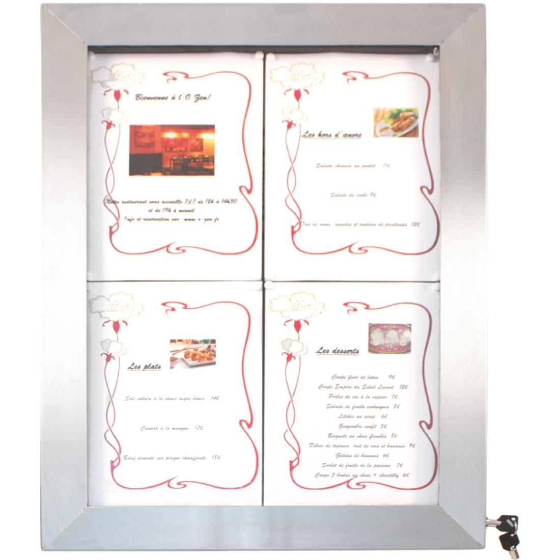 Securit RVS Gekleurde LED's 4xA4 informatiedisplay (excl. paal en voet)