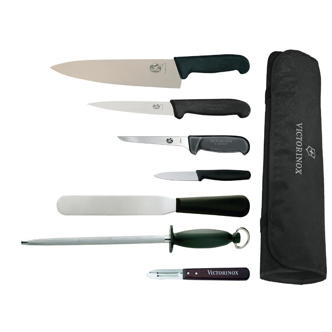 Victorinox, Hygiplas en Vogue 7-delige Messenset met 21,5cm Koksmes en Roltas