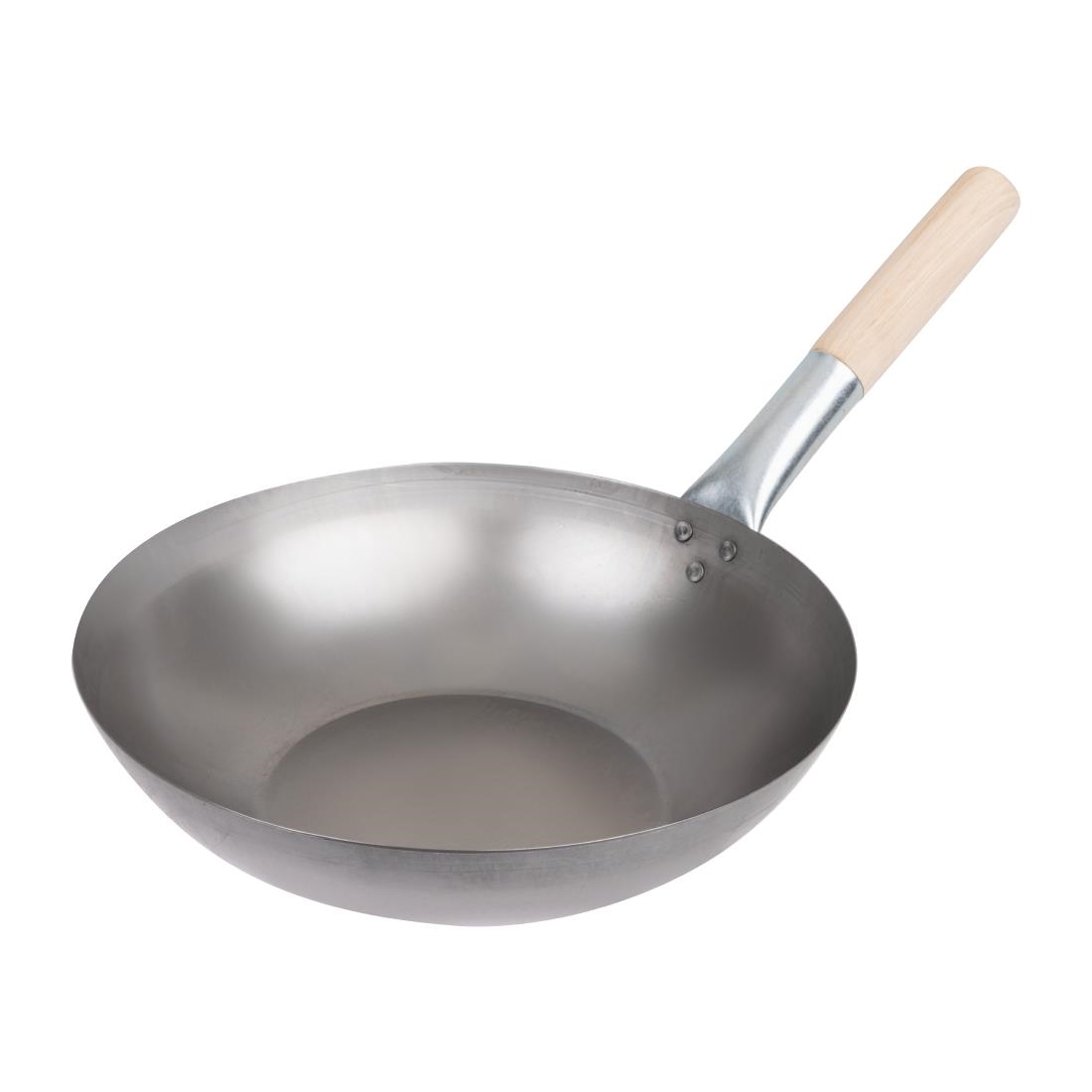Vogue lichtstalen wok met platte bodem 33cm
