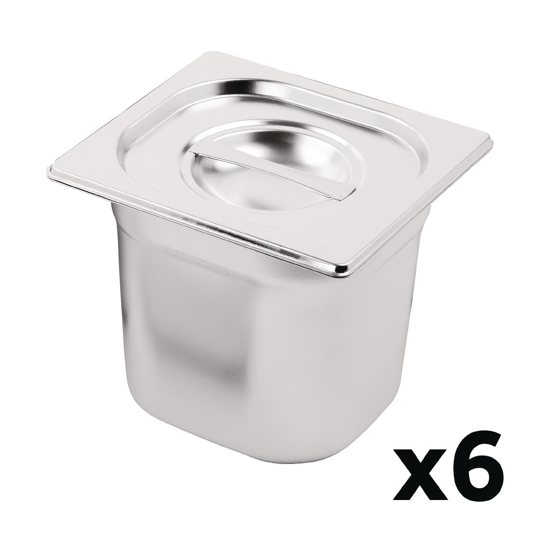 Vogue RVS gastronormbak set met deksels 1/6 150mm (6 stuks)