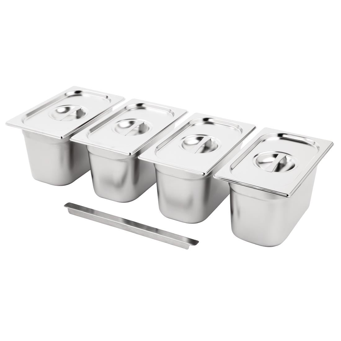 Ensemble de 4 bacs GN 1/4 en inox avec couvercles Vogue
