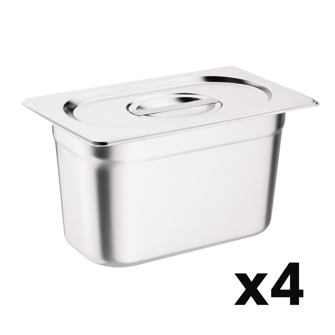 Vogue RVS Gastronorm Bakken Set 4x 1/4 met Deksels