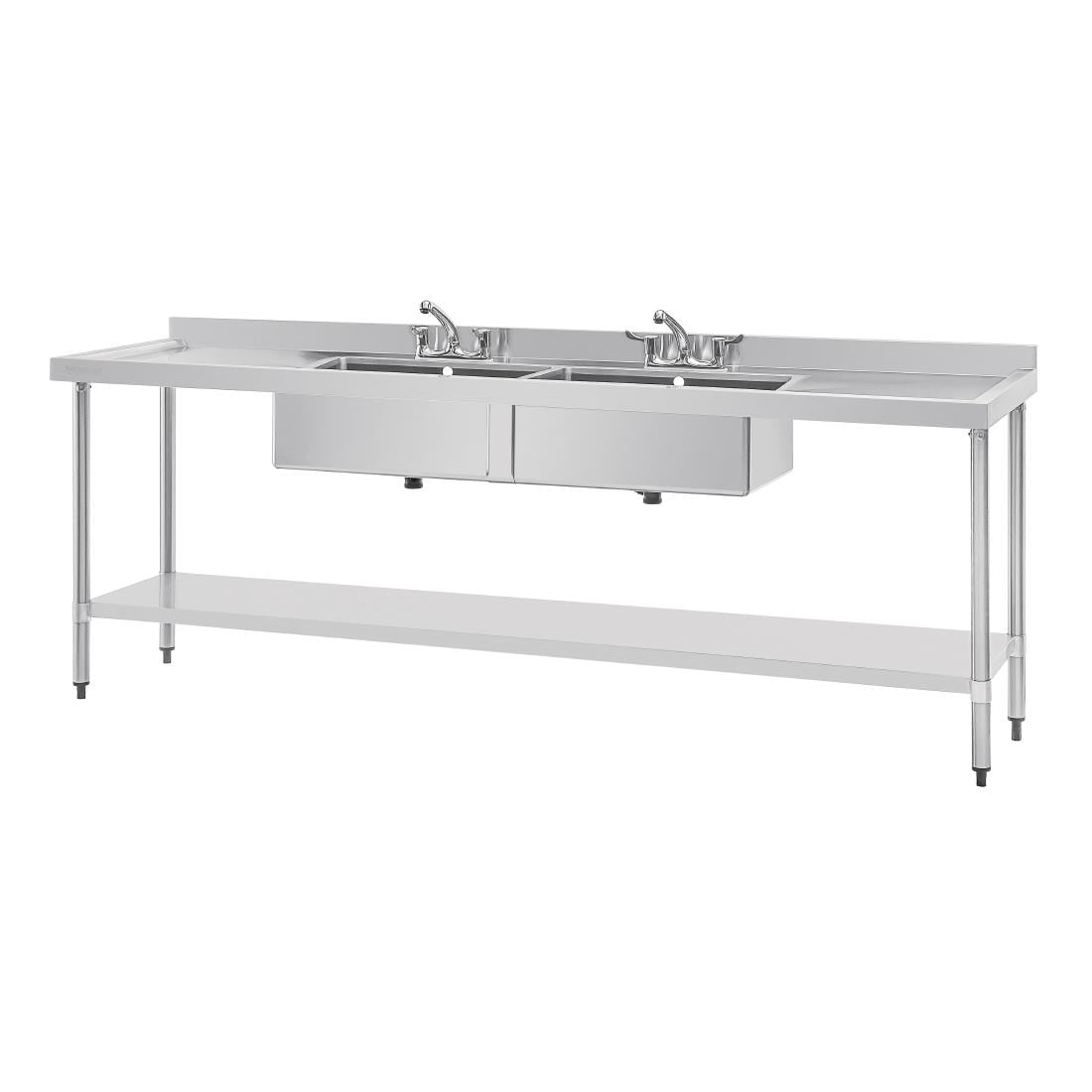 Plonge double en acier inoxydable avec deux égouttoirs Vogue 2400mm