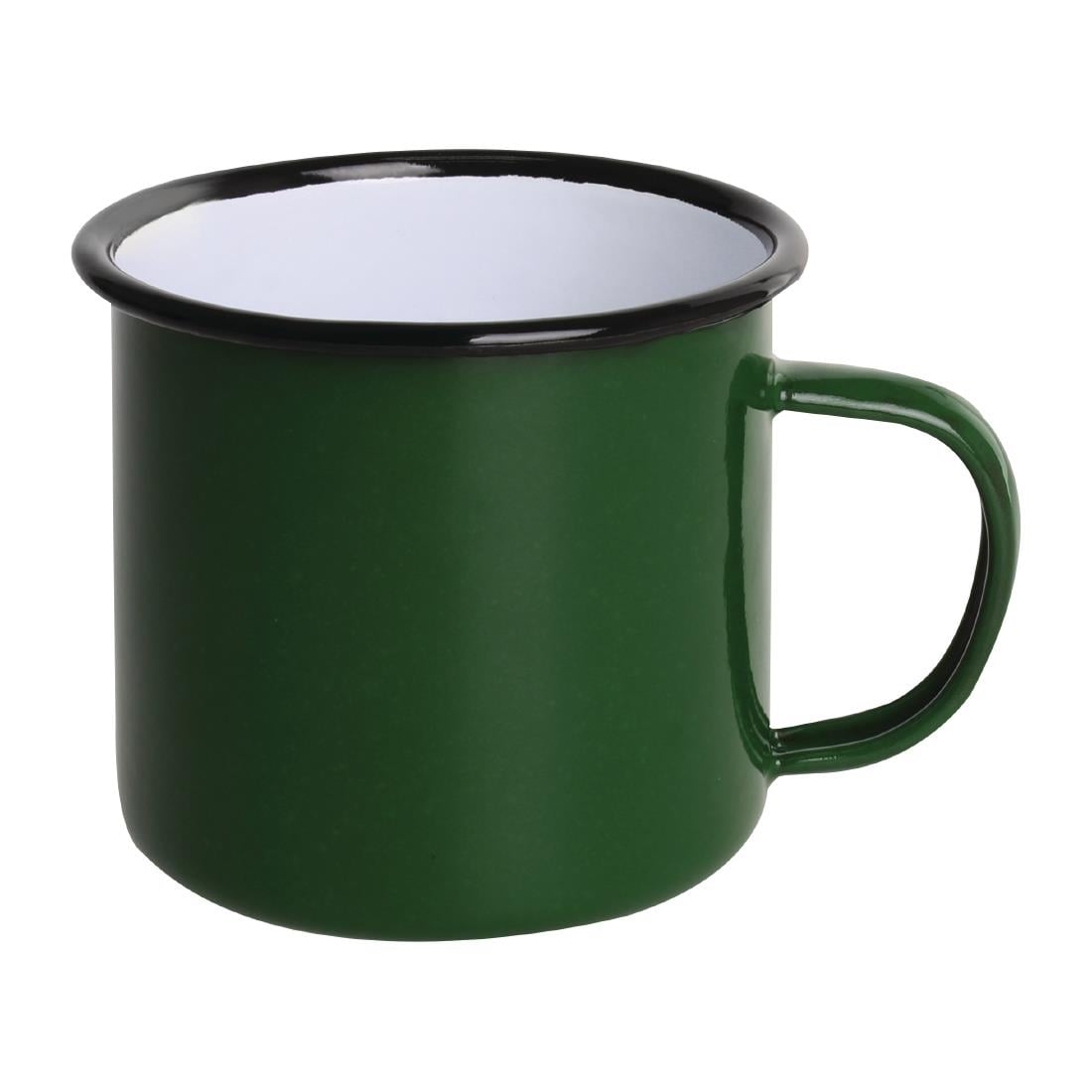 Mugs en acier émaillé vert et noir Olympia 350ml (Lot de 6)