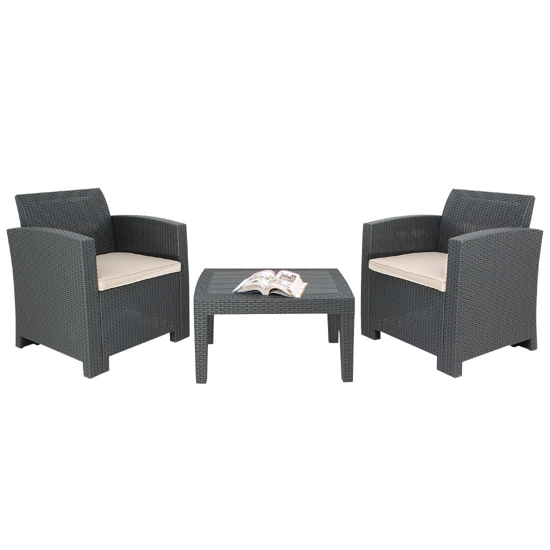 Ensemble fauteuils et table en rotin PP Bolero gris