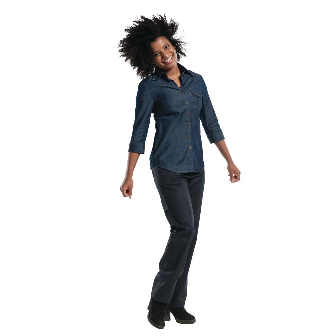 Chaud Devant Blue Denim Stretch dames blouse 3kwart mouw