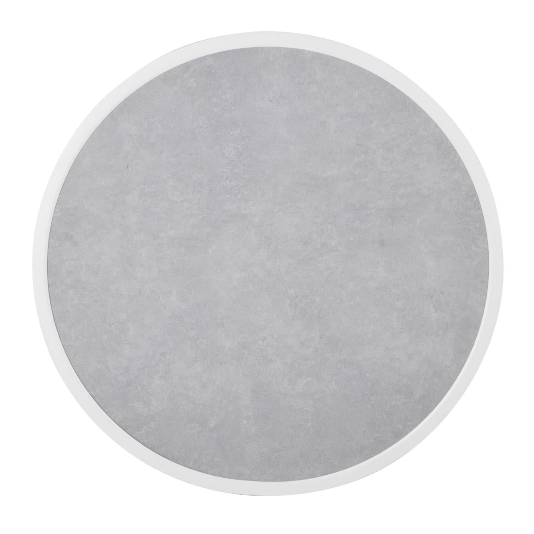 Plateau de table extérieur rond en verre trempé Bolero effet pierre gris clair bord blanc 580 mm