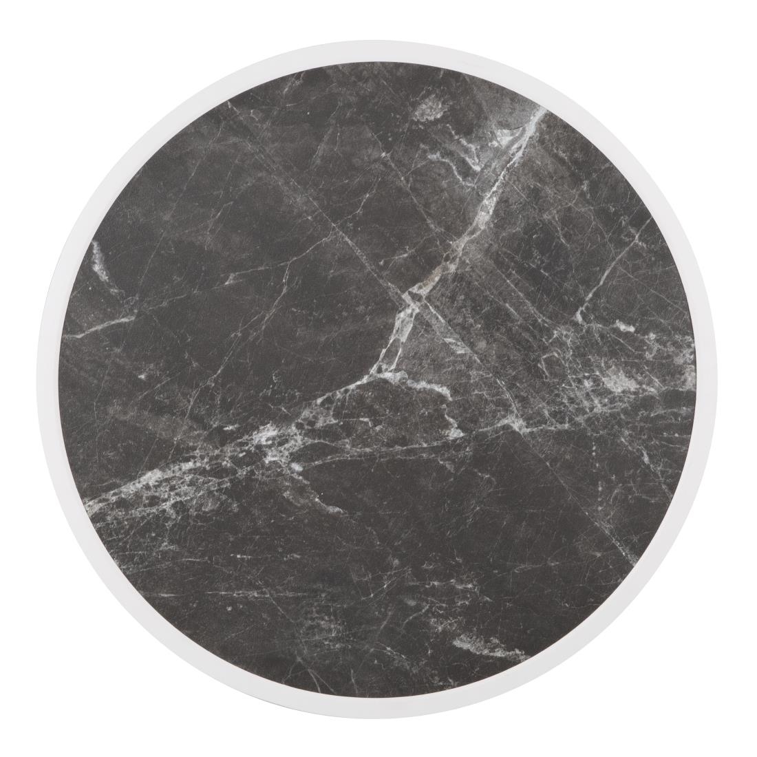 Plateau de table extérieur rond en verre trempé Bolero effet granit foncé bord blanc 580mm