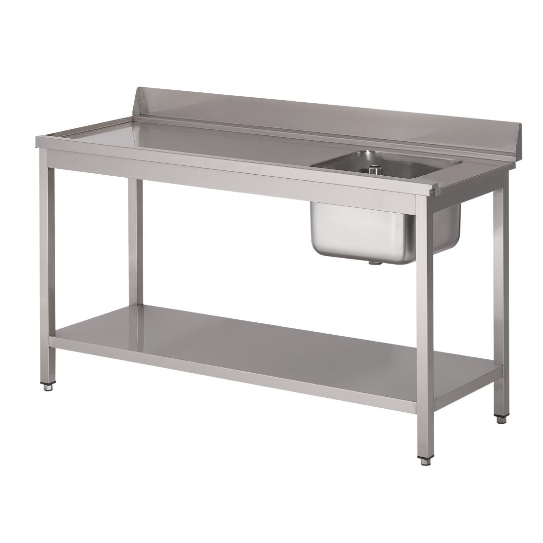 Table d'entrée lave-vaisselle inox avec bac à droite dosseret et tablette inférieure Gastro M 850x1400x700mm