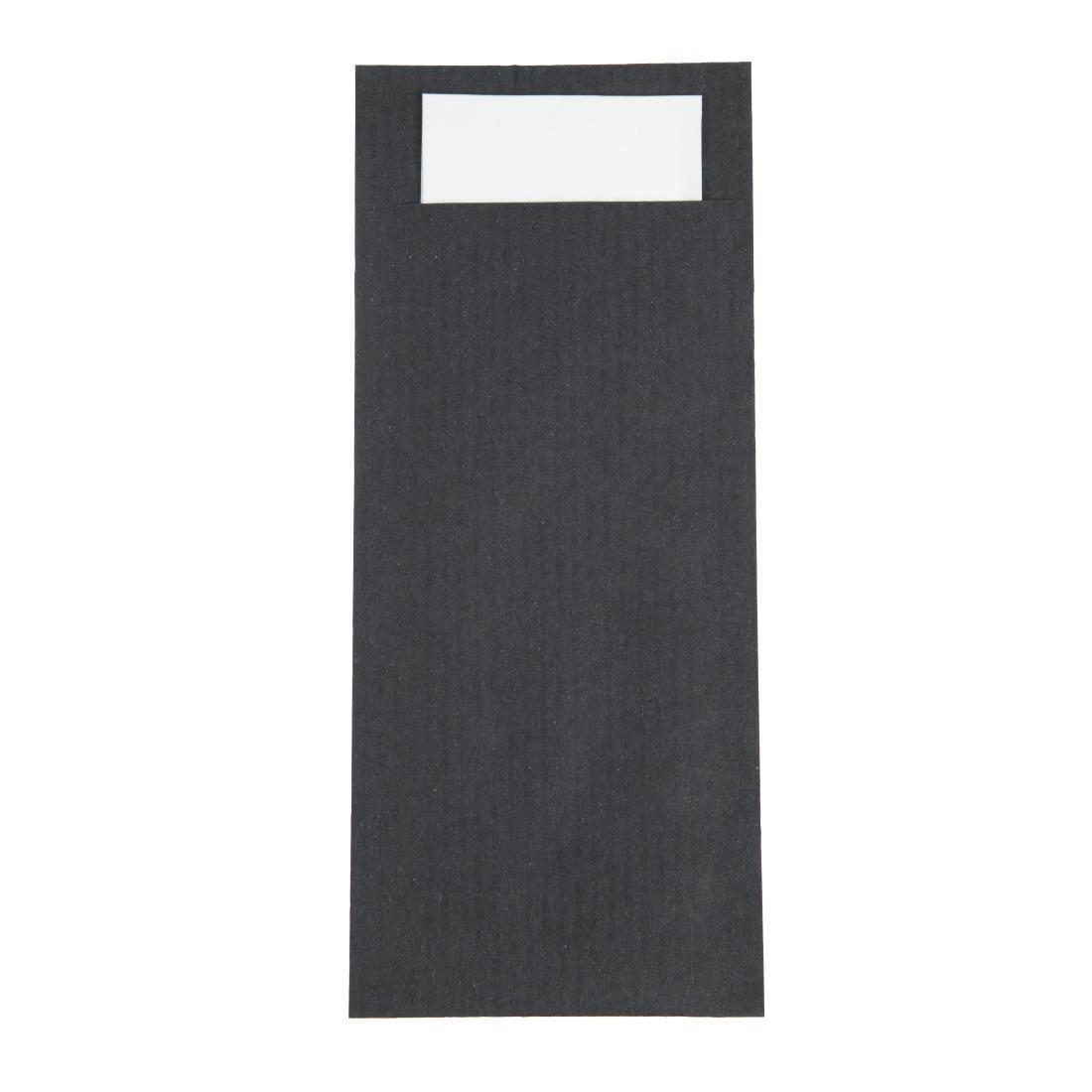 Pochettes à couverts noires avec serviette blanches Europochette (lot de 500)