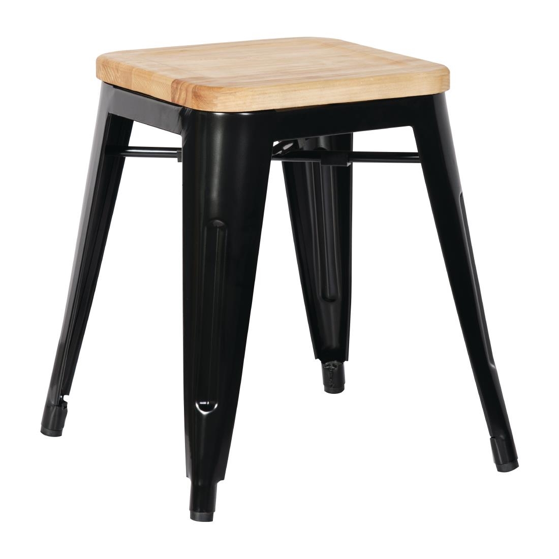 Tabourets bistro bas en acier noir avec assise en bois Bolero (lot de 4)