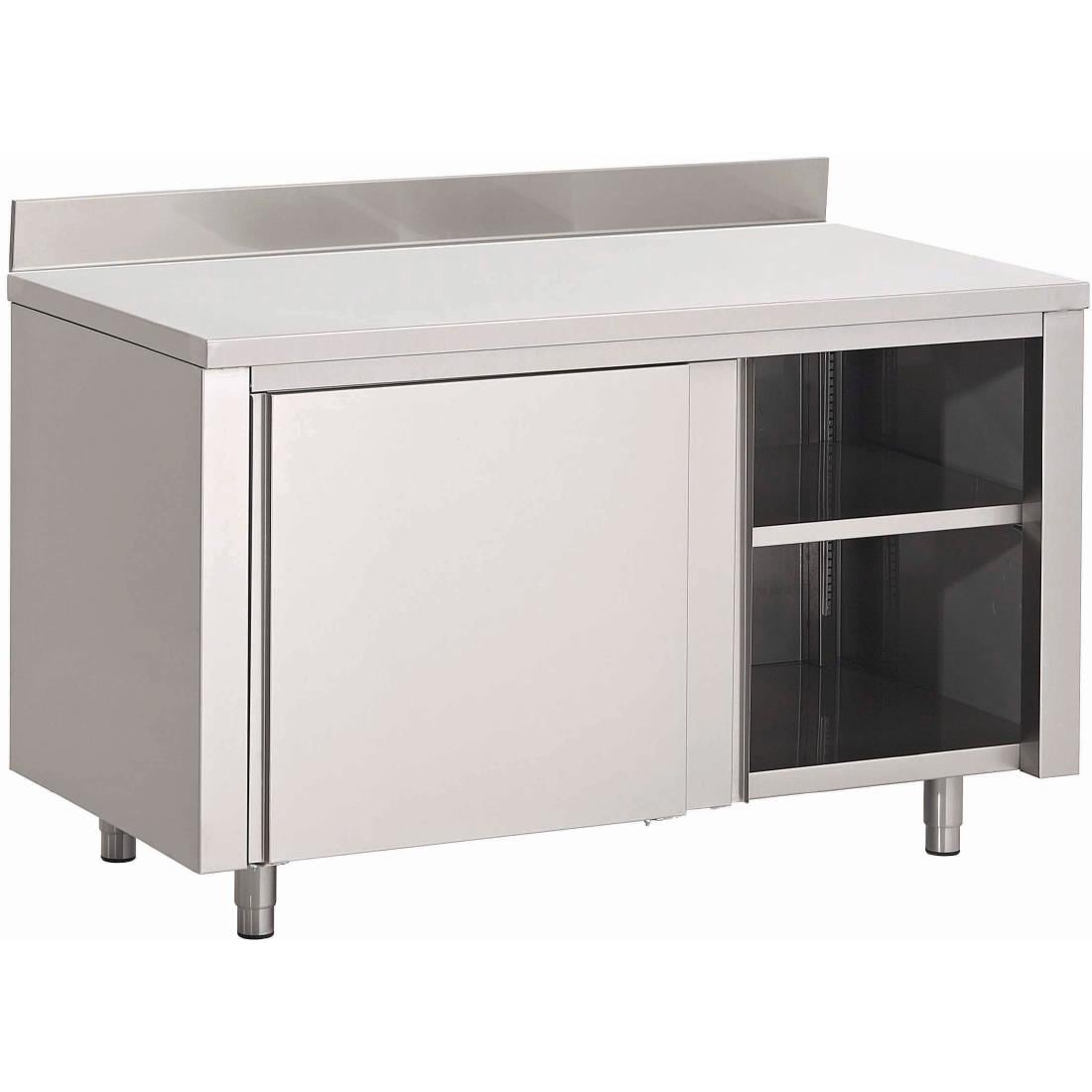 Table armoire inox avec portes coulissantes et dosseret Gastro M 1000 x 700 x 850mm