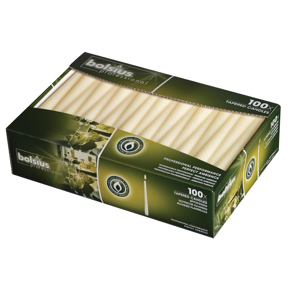 Bougies effilées Bolsius 254 mm ivoire (lot de 100)
