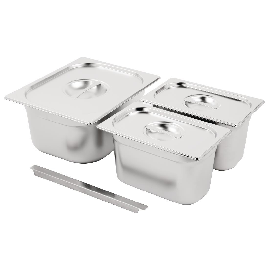 Ensemble de bacs GN 1/2 et 2 x 1/4 inox avec couvercles Vogue